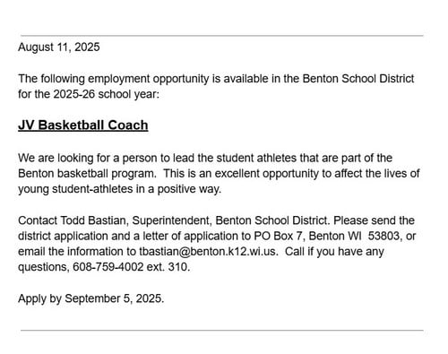 JV Boys Basketball Coach